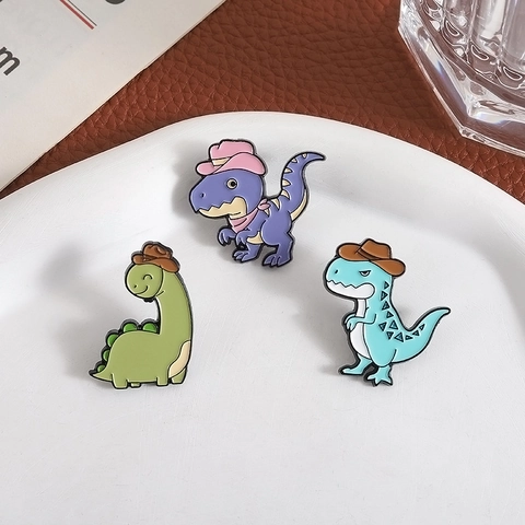 Sinuose Spille a Bottone in Smalto a Forma di Dinosauro in Lega di Zinco Con Cappello da Cowboy per Zaino Abbigliamento Unisex