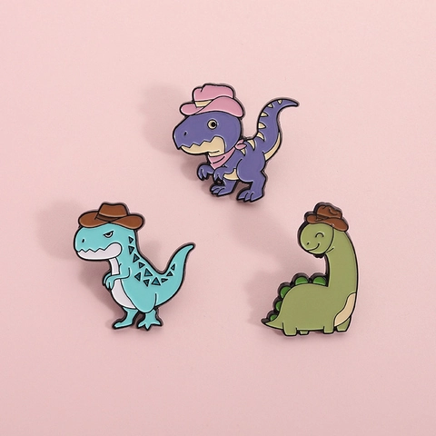 Cartoon Dinosaurier Emaille Pin Brosche Süßes Tier Abzeichen Mit Cowboyhut Legierung Schmuck Für Rucksack Kleidung Geschenk Kinder