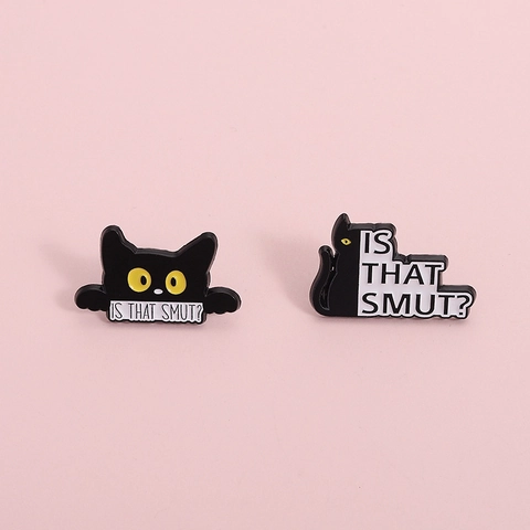 Insigne en Émail Chat Noir Rigolo Alliage Lettre Smut Broche Créative Animale Dessin Animé Bijoux pour Vêtements Sacs