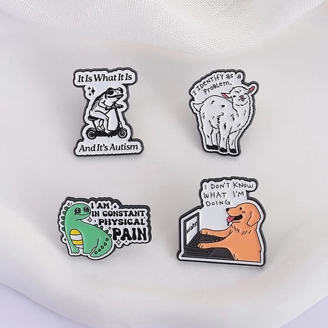 Funny Cartoon Animal Enamel Brooch Pin Alloy Humor Meme Dinosaur Frog Sheep Dog Fashion Jewelry Backpack Accessory For Unisex Gift