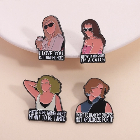 Minimalistische Zinklegierung Emaille Brosche Pin Set Damen Mode Charakter Silhouette Abzeichen Feministische Zitate Kleidung Geschenk