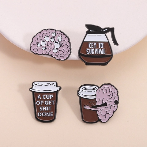 Kreative Emaille Brosche Aus Legierung Mit Kaffee Gehirn Motiv Backlack Büro Humor Abzeichen Für Rucksack Jacke Kleidung Schmuck Geschenk