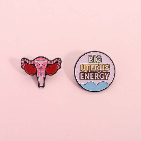 Feminist Enamel Pin Alloy Cartoon Uterus Boxing Gloves Big Uterus Energy Lapel Pin Badge Jewelry Accessory For Women