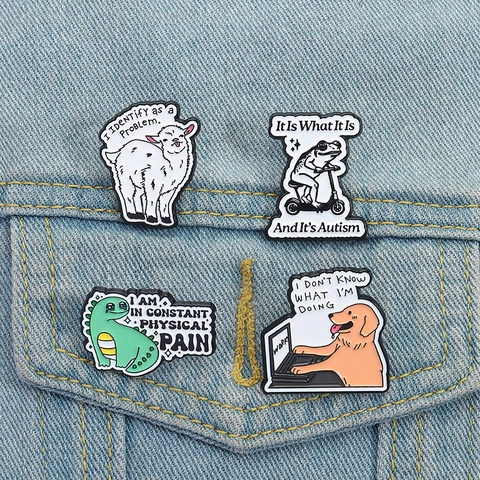 Insigne D'épingle en Émail D'animal de Dessin Animé Humoristique Citation D'humour Broche en Alliage Chien Grenouille Dinosaure Chèvre
