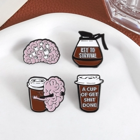 Kreative Emaille Brosche Aus Legierung Mit Kaffee Gehirn Motiv Backlack Büro Humor Abzeichen Für Rucksack Jacke Kleidung Schmuck Geschenk