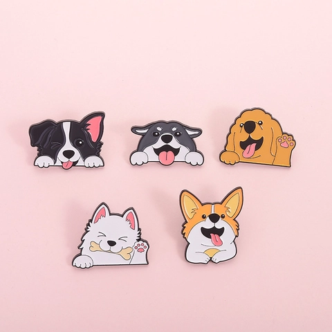 Süße Cartoon Hund Emaille Pin Legierung Tier Brosche Abzeichen Für Kleidung Taschen Border Collie Corgi Golden Retriever Husky Schmuck