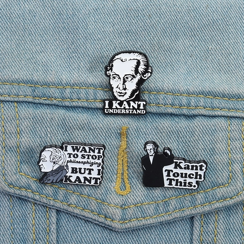 Broche en Émail Immanuel Kant Pin's Portrait de Philosophe Créatif avec Jeux de Mots Badge pour Sac à Dos Veste en Jean Noir Blanc Métal Pin's de Revers
