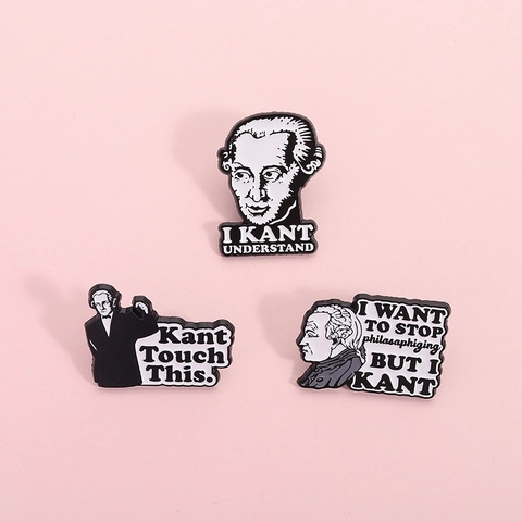 Creatieve Immanuel Kant Emaille Pin Grappige Filosofie Woordspeling Brosche Zwart Wit Portret Badge Voor Kleding Tas