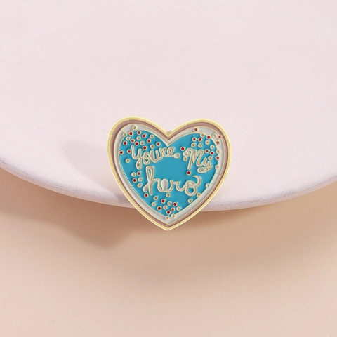 You're My Hero Enamel Heart Brooch Blue Zinc Alloy Lapel Pin Geometric Badge For Clothing Accessories Fashion Jewelry Gift