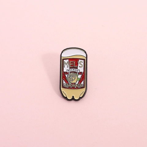 Broche de Esmalte de Limonada de Dibujos Animados Mel's Organic Lemonade Insignia Letra Vintage Aleación Metal para Bolsos