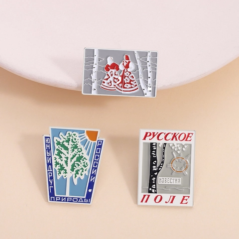 Russisch Retro Emaille Pin Badge Birke Volk Figur Metall Brosche Zinklegierung Souvenir Geschenk Für Herren Damen Kleidung Dekor