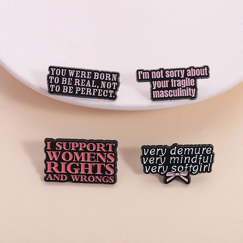 Inspirational English Quotes Zinc Alloy Enamel Pin Brooch For Women Feminist Lettering Backpack Clothing Jewelry Accessory