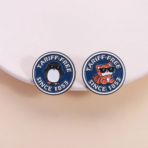Broche Émail Ronde Créative Animal Dessin Animé Manchot Panda Roux Badge en Alliage de Zinc pour Décoration Vêtements Sac
