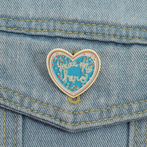 Herzform Emaille Pin Blau You Are My Hero Brosche Legierung Dekorative Abzeichen Für Kleidung Rucksack Zubehör Damen Herren Schmuck