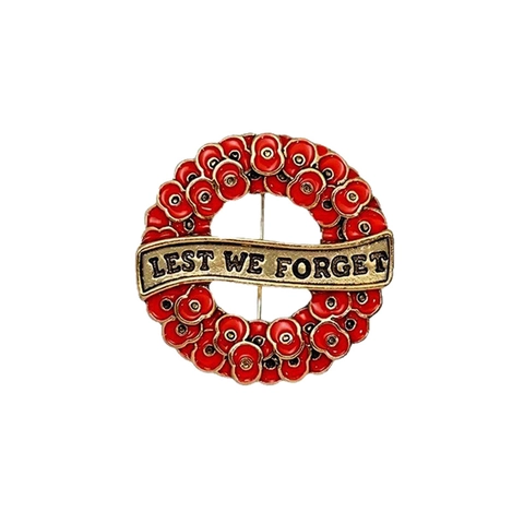 Alloy Enamel Remembrance Poppy Flower Wreath Brooch Pin With Lest We Forget Text Gold Silver Star Badge For Clothes Jacket Jewelry