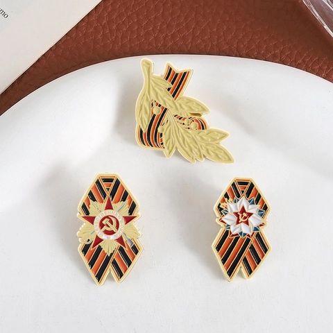 Spilla in Smalto Militare Sovietica Vintage Nastro di San Giorgio Stella Rossa Falce E Martello Medaglia Commemorativa Distintivo Arredamento Vestiti
