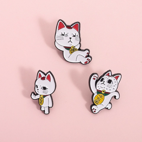 Broche de Badge en Émail de Chat de la Chance en Dessin Animé Amusant pour Décor de Sac Vêtements Cadeau Femmes Hommes