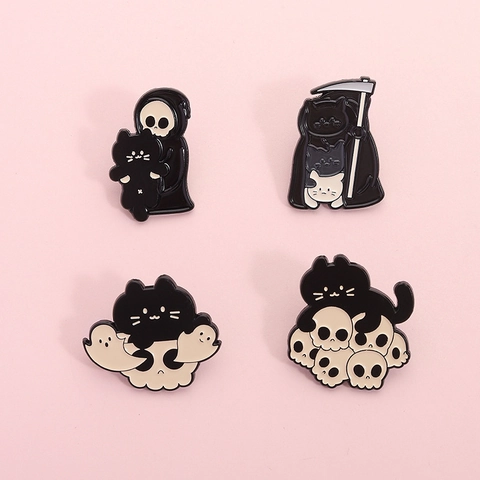 Spilla in Smalto Gatto Nero Mietitore Gotico Teschio Fantasma Spilla in Lega per Costume del Festival di Halloween Zaino Giacca di Jeans
