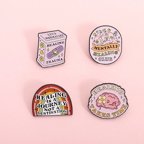 Mental Health Awareness Enamel Pin Healing Takes Time Brain Rainbow Badge Normalize Healing Trauma Brooch For Clothing Bags
