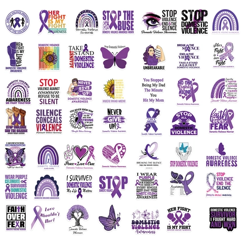 Autocollants Sensibilisation Violence Domestique Ruban Violet Papillon Coeur Slogans Motivants Imperméable PVC DIY Ordinateur Bagage