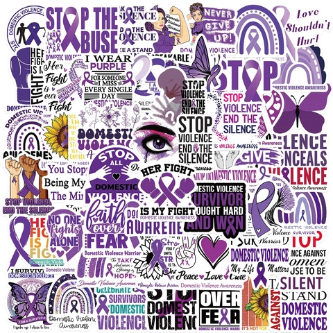 Autocollants Sensibilisation Violence Domestique Ruban Violet Papillon Coeur Slogans Motivants Imperméable PVC DIY Ordinateur Bagage