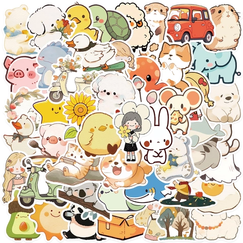 Autocollants en PVC Imperméables Animal Fille pour Décoration DIY Ordinateur Guitare Bagage Scrapbooking Enfants Cadeau