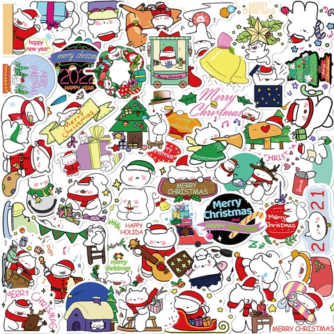 Christmas Cartoon Stickers Waterproof PVC Vinyl Decals For Laptop Luggage Guitar Skateboard DIY Holiday Decoration Variety Gift