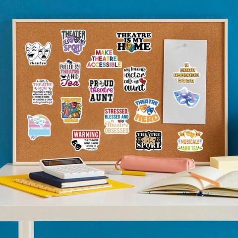 Adesivi Impermeabili a Tema Teatrale Per Laptop Chitarra Valigia Decorazione Fai Da Te Decalcomanie in Vinile Opaco in PVC Per Amanti del Dramma