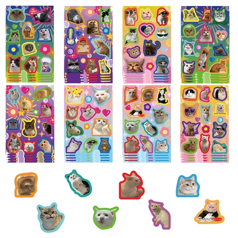 Cute Funny Cat Meme Stickers Waterproof PVC Decals For DIY Scrapbooking Journal Phone Case Laptop Decoration Cartoon Animal Stickers