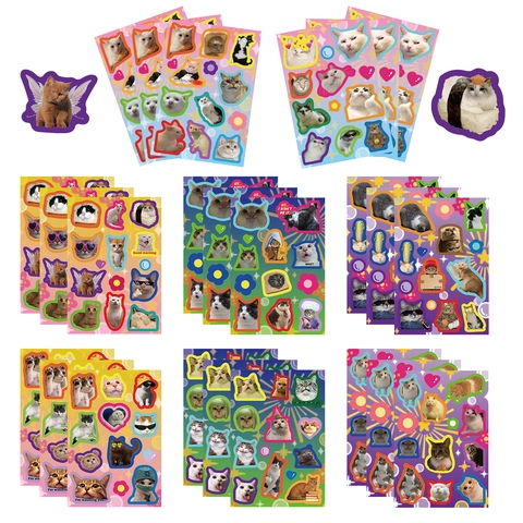 Cute Funny Cat Meme Stickers Waterproof PVC Decals For DIY Scrapbooking Journal Phone Case Laptop Decoration Cartoon Animal Stickers