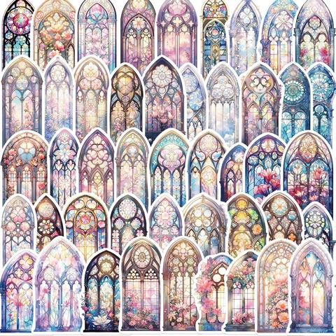 Gothic Stained Glass Window Stickers Waterproof PVC Decals For Laptop Guitar Luggage DIY Decorative Sticker Set Vintage Church Art