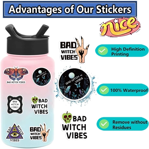 Autocollants Bad Witch Vibes Imperméables Décalcomanies Esthétiques Gothiques Pour Ordinateur Guitare Bagages Vinyle