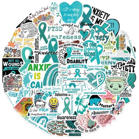 Anxiety Awareness Stickers Mental Health Support Waterproof PVC Decals For Laptop Guitar Luggage DIY Decoration Gift