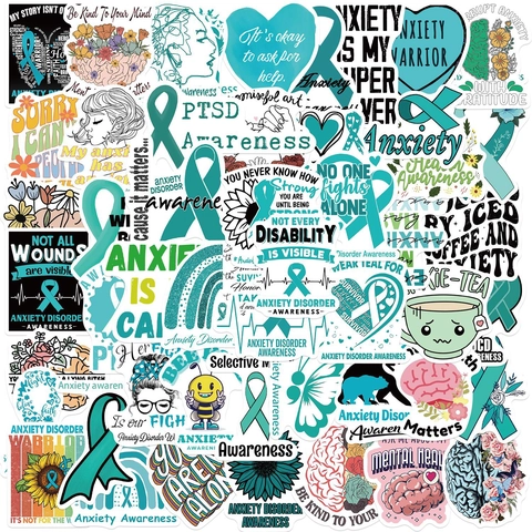 Anxiety Awareness Stickers Mental Health Support Waterproof PVC Decals For Laptop Guitar Luggage DIY Decoration Gift