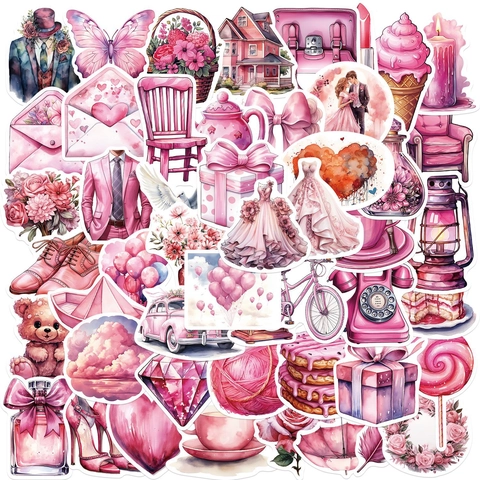 Rosa Hochzeit Aquarell Aufkleber Wasserdicht PVC DIY Decals Für Laptop Koffer Gitarre Scrapbooking Deko Für Damen Mädchen