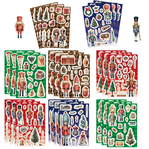 Notenkraker Kerst Decoratieve Stickers Waterdicht PVC Retro Aquarel Illustratie Voor DIY Scrapbooking Journal Laptop Telefoonhoesje Decoratie