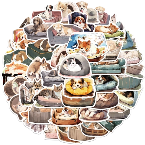 Cartoon Cat Dog Pet Stickers Set Waterproof PVC Decals For Laptop Suitcase Guitar Water Bottle DIY Decorative Stickers
