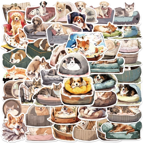 Cartoon Cat Dog Pet Stickers Set Waterproof PVC Decals For Laptop Suitcase Guitar Water Bottle DIY Decorative Stickers