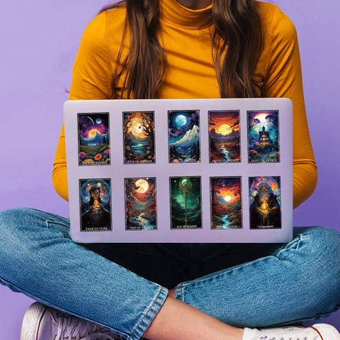 Autocollants de Cartes de Tarot Mystiques Imperméable PVC Style Fantaisie Décalcomanies pour Ordinateur Guitare Bagages DIY Décoration