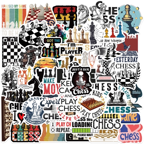 Adesivi in ​​PVC Impermeabili a Tema Scacchi Doodle Cartoon per Laptop Chitarra Bagaglio Set di Adesivi Decorativi Fai da Te