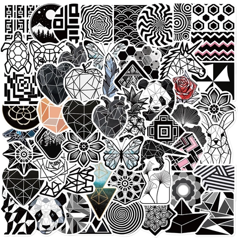 Adesivi in PVC Impermeabili con Line Art Geometrica Decalcomanie Doodle Nero Bianco per Chitarra Laptop Bagagli Decorazione Fai-da-te