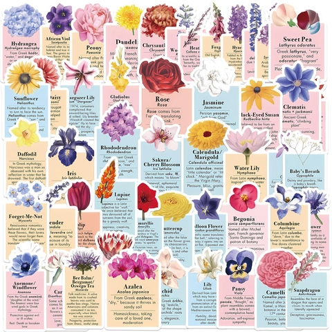 INS Style Botanical Flower Stickers Waterproof PVC Decals For Laptop Suitcase Guitar DIY Scrapbooking Decorative Label Stickers