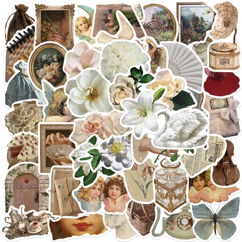 Vintage Aesthetic Waterproof Sticker Set For Scrapbooking PVC DIY Decorative Decals For Laptop Suitcase Journaling Retro Floral Oil Painting Stickers