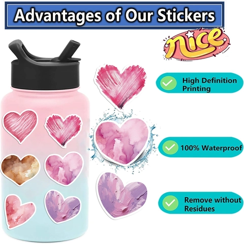 Adesivi a Cuore Acquerello in PVC Impermeabile DIY Graffiti Decalcomanie per Laptop Chitarra Bagaglio Custodia Telefono Regalo Ragazzi