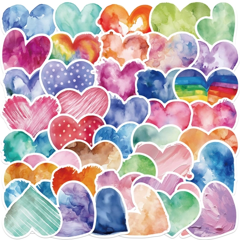 Adesivi a Cuore Acquerello in PVC Impermeabile DIY Graffiti Decalcomanie per Laptop Chitarra Bagaglio Custodia Telefono Regalo Ragazzi