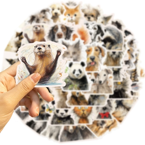 Autocollants d'Animaux Aquarelle Dessinés à la Main Décalcomanies Décoratives en PVC Imperméable Pour Ordinateur Portable Guitare Skateboard Bagage Bouteille Scrapbook Illustrations d'Animaux Mignons Étiquettes Graffiti