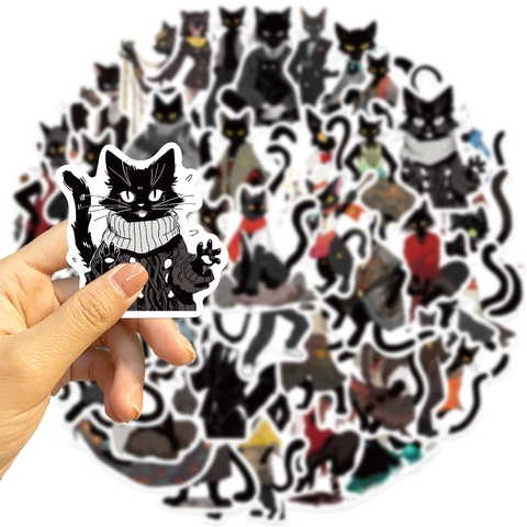 Adesivi per Cartoni Animati con Gatto Nero Antropomorfo Impermeabili in PVC Decalcomanie Decorative per Laptop Chitarra Bagagli Fai da Te Adesivi per Cancelleria