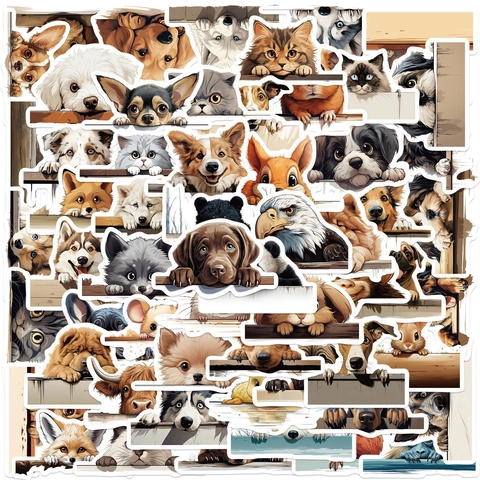 Adesivi Impermeabili a Cartoni Animati con Animali che Fanno Capolino Decalcomanie in PVC Multicolor per Laptop Valigia Chitarra DIY Decorazione
