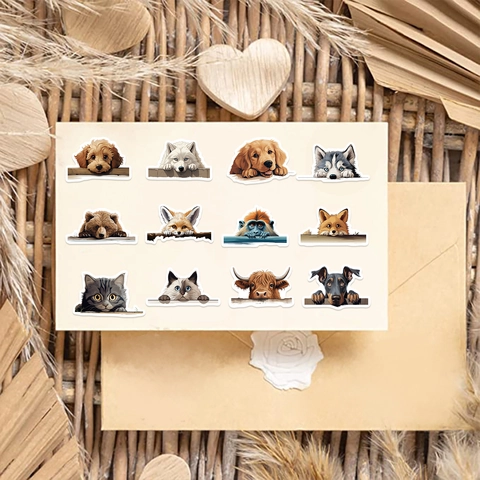 Adesivi Impermeabili a Cartoni Animati con Animali che Fanno Capolino Decalcomanie in PVC Multicolor per Laptop Valigia Chitarra DIY Decorazione