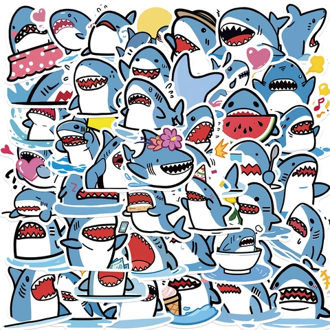 Cartoon Blue Shark Graffiti Stickers Waterproof PVC Decals For Laptop Guitar Luggage DIY Decorative Stickers For Kids Teens